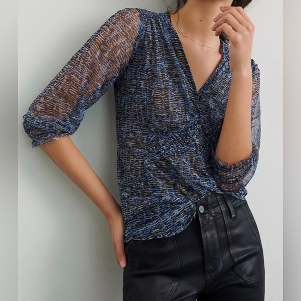 NWT Anthropologie “Gretchen” Smocked Semi-Sheer Blouse